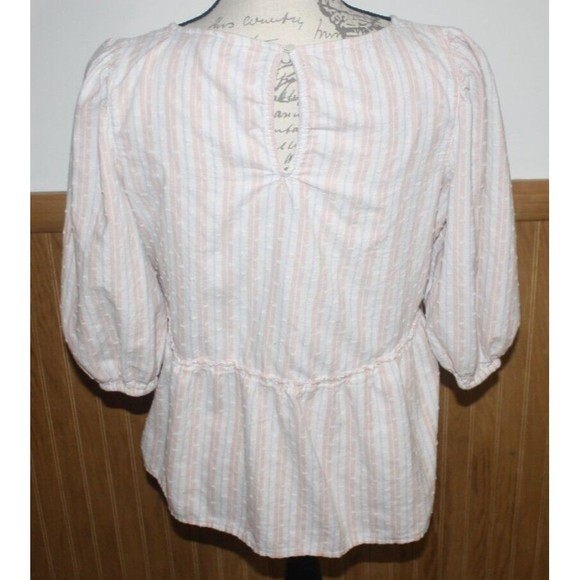 Time and Tru Pink &White  Stripe Swiss Dot Blouse Sz S Babydoll Fit Keyhole Back - Picture 5 of 9